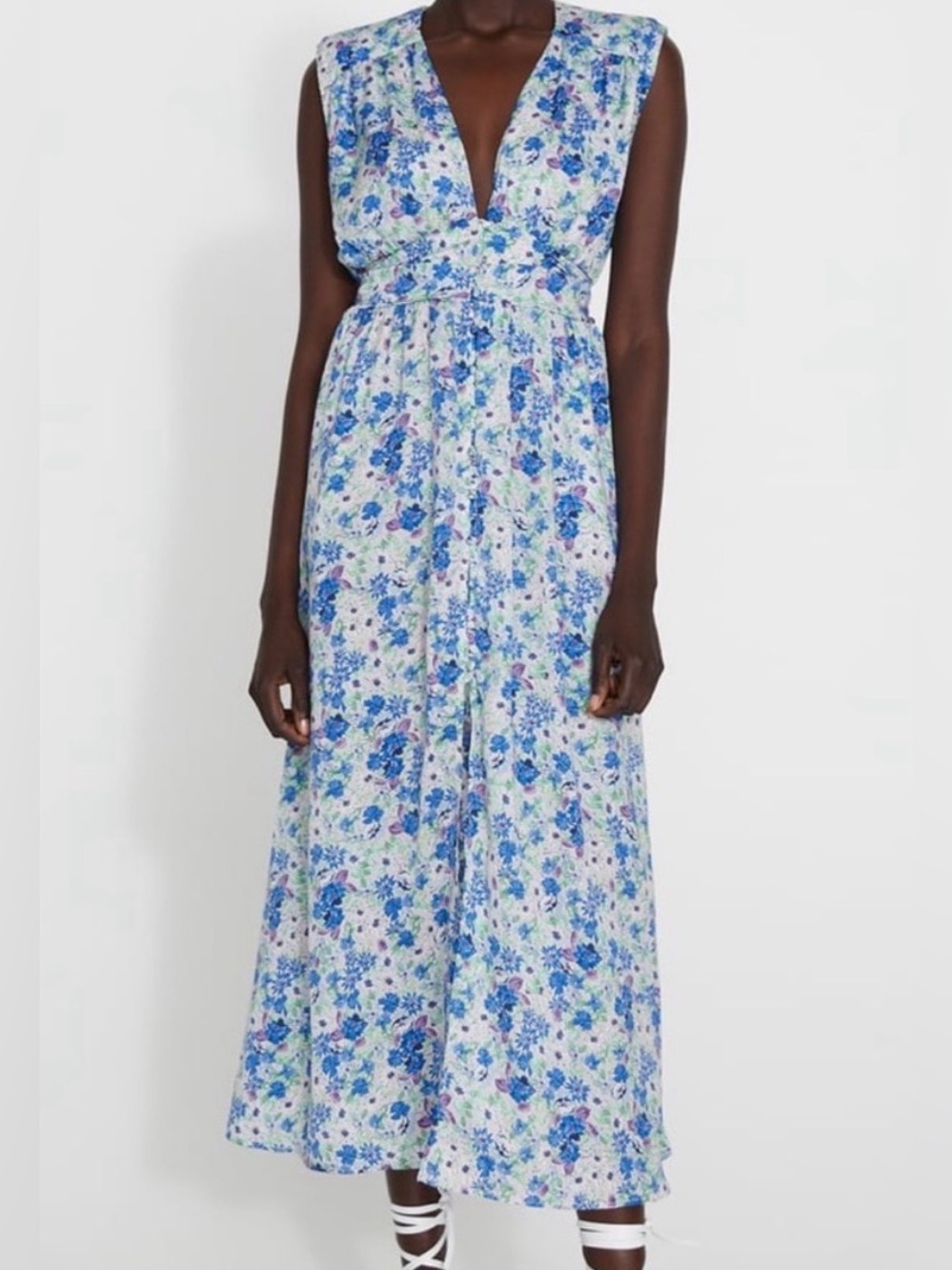 Zara blue/green floral midi dress, large